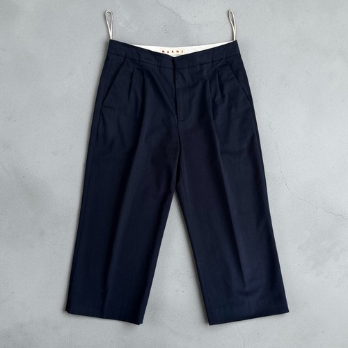 Marni Women Cropped Wide Leg Trousers Navy Cotton Wool Pants IT 42 M Italy