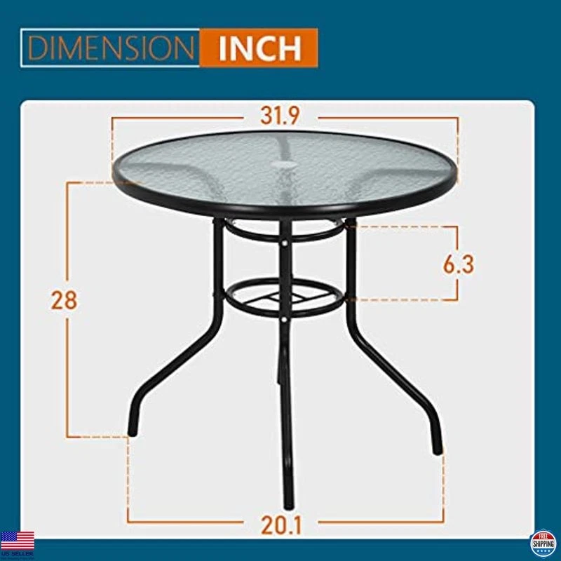 Mesa de Comedor Exterior Redonda 32" con Agujero para Sombrilla - Vidrio Templado Bistro Patio Foto 3 de 4