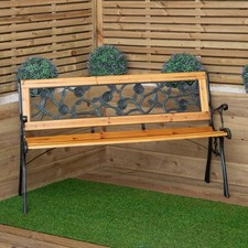 2 Seater Outdoor Wooden Cast Iron with Rose Design Garden Patio Bench