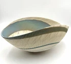 Large Yalos Murano Art Glass Seashell Bowl Turquoise Brown Beige Iridescent