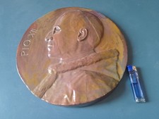 PIO XII FORMELLA IN CERAMICA A LUSTRO SCULTURA Diam. 27