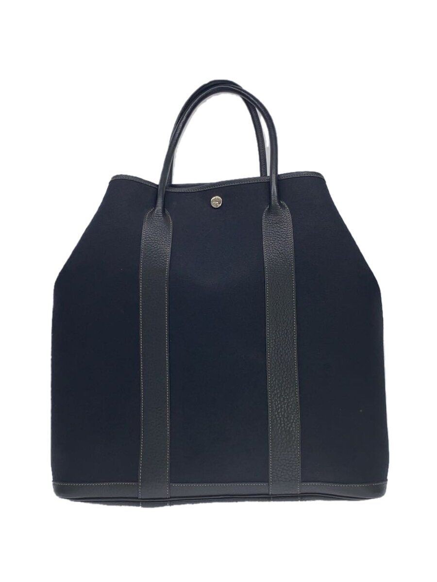 HERMES tote bag canvas Black garden file leather has deteriorated and the Used