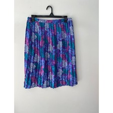 Vintage 80's Blue/Purple Geometric Patchwork Pleated A-Line Skirt Sz 12