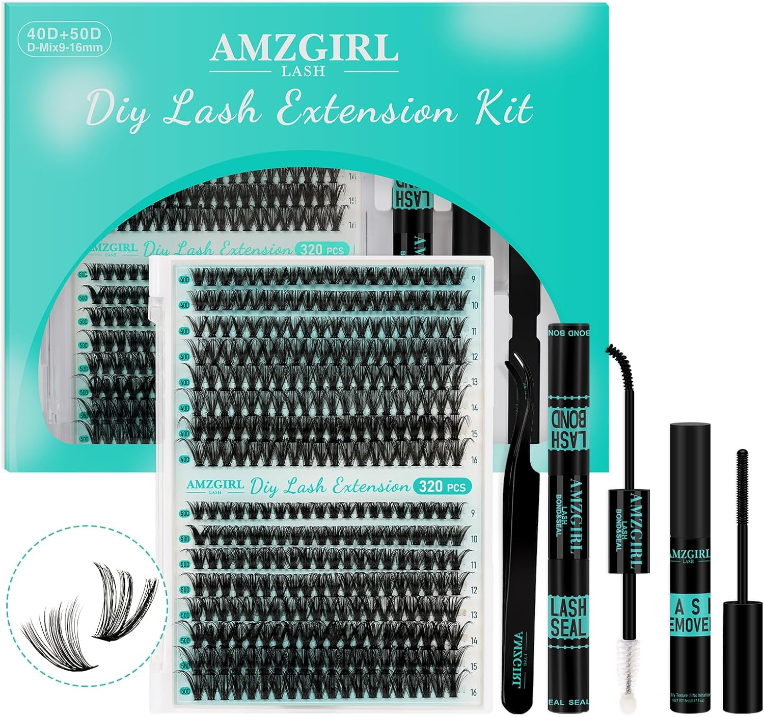 Lash Extension Kit 320Pcs,Diy Individual Lashes Clusters Kit,Lash Bond and Seal,