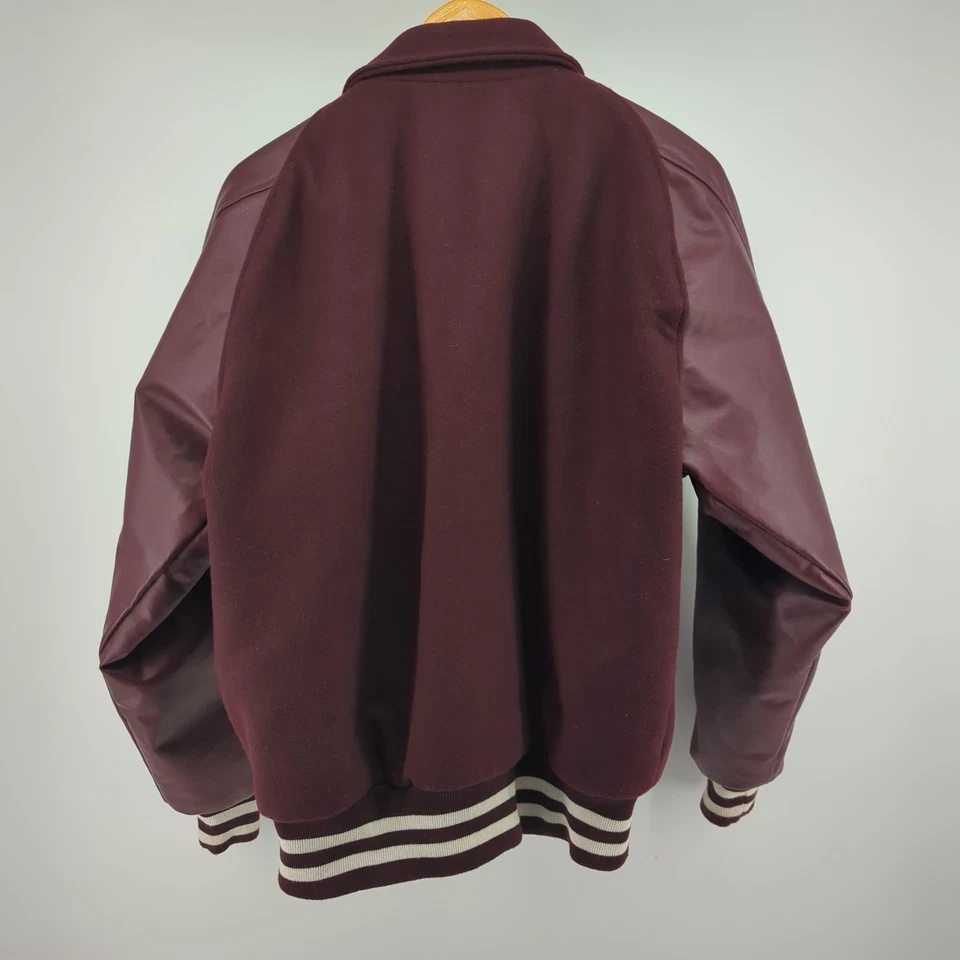 Awards USA Varsity Letterman Jacket Men's Large Maroon H Faux Leather Made USA - Image 4 of 4