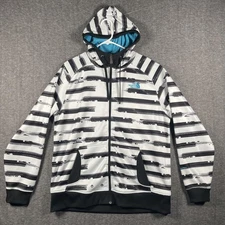 North Face Apex Jacket Mens Large White Black Stripe Softshell Full Zip Hoodie