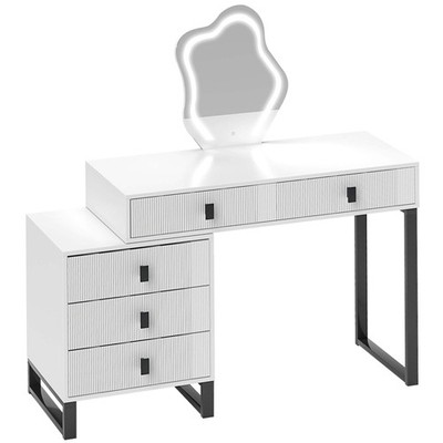 Schminktisch, Schminktisch mit Blattformspiegel, Schminktisch mit 5 Schubladen,