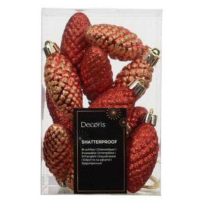 Kaemingk Set Weihnachtsbaumschmuck Kiefernzapfen Rot (12 Stk - 9,5 cm)