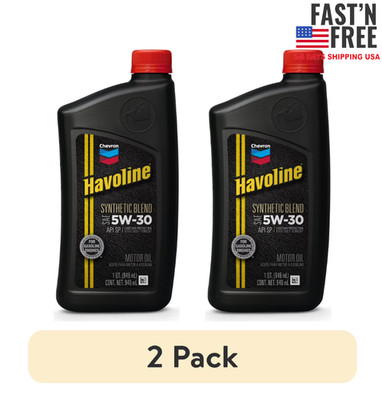 (2 pack) Chevron Havoline 5W-30 Synthetic Blend Motor Oil, 1 Quart