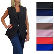 Women Longline Tailored Waistcoat Sleeveless Blazer Jacket 10-20