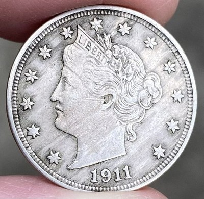 1911 LIBERTY Nickel - V Cent USA - VERY NICE - FULL LIBERTY - (HIGH GRADE) e933