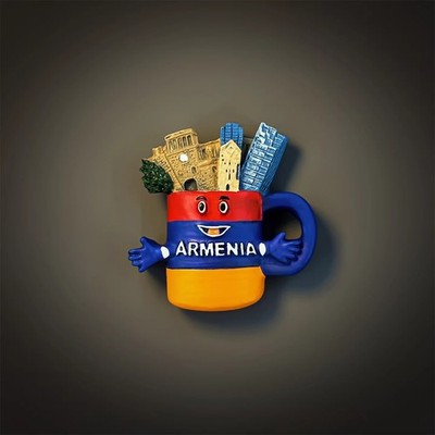 Armenia Landmarks Cartoon Mug 3D Tourist Resin Refrigerator Fridge Magnet Craft