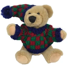 VTG Hugfun Brown Teddy Bear Plush Jointed 8'' Stuffed Toy Knit Sweater Hat 2000