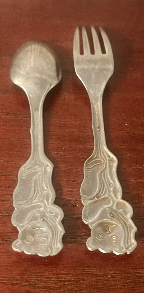 Oso de peluche Oneida Community Cubby niño bebé/jóvenes y tenedor 2 piezas, acero inoxidable Foto 3 de 3