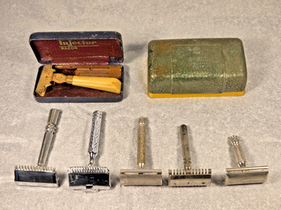 Vintage Lot Of 6 Safety Razors-Gillette-Shick-Gem-Ever Ready-Empire & 2 Cases