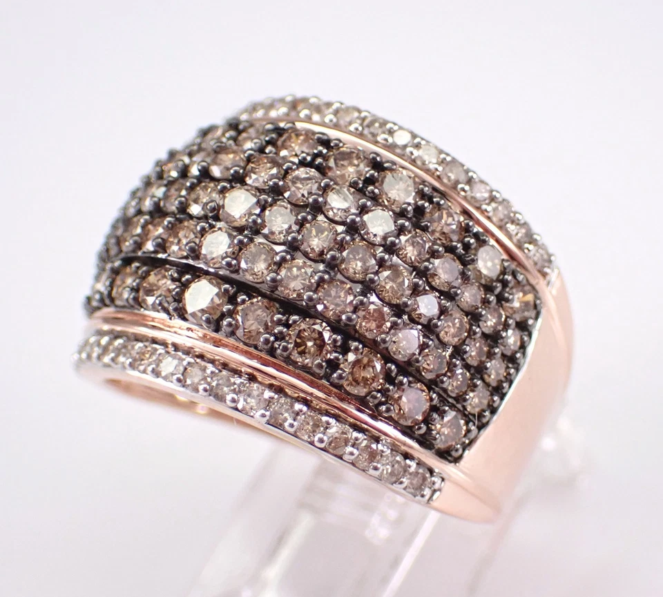Rose Gold Cognac and White Diamond Cluster Ring Anniversary Band - Image 3 of 4