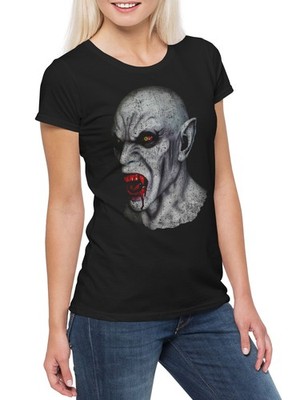 Vampire Head Damen T-Shirt Graf Vampir Blut True Gebiss Zähne Dracula Biss Bite