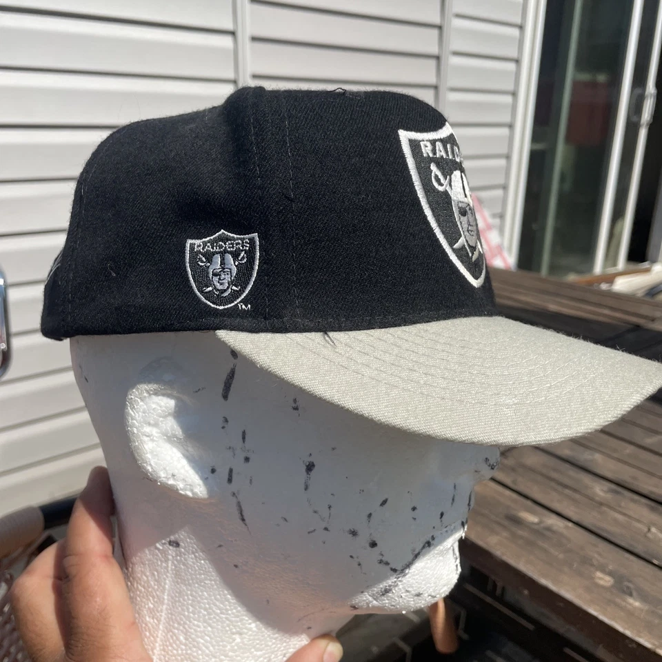 De colección Raiders American Needle Blockhead Snapback Sombrero de Lana Negro Ala Gris Raro Foto 3 de 4