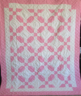 VINTAGE Hand Quilted PATCHWORK Cutter Quilt PINK WHITE 70 X 83 FLANNEL BACK