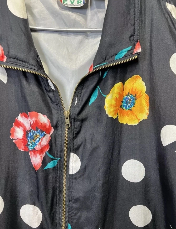 Chaqueta cortavientos EVR 100 % seda de colección años 80 MÁS 1X lunares florales Foto 2 de 4