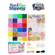 Complete Kids Bracelet Making Kit - 7500 Clay Beads, Charms  Elastic Strings