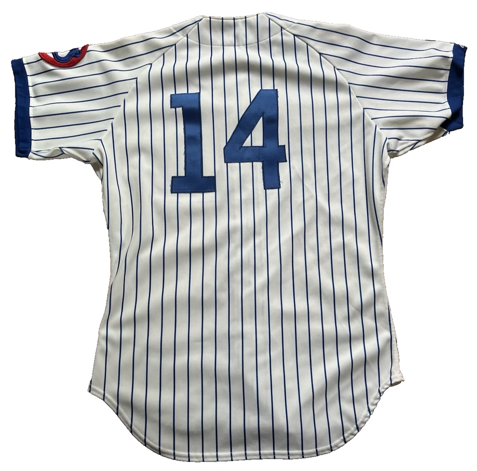 Vtg 80's Rawlings Chicago Cubs Jersey White Pinstripe #14 Ernie Banks Authentic - Image 2 of 4