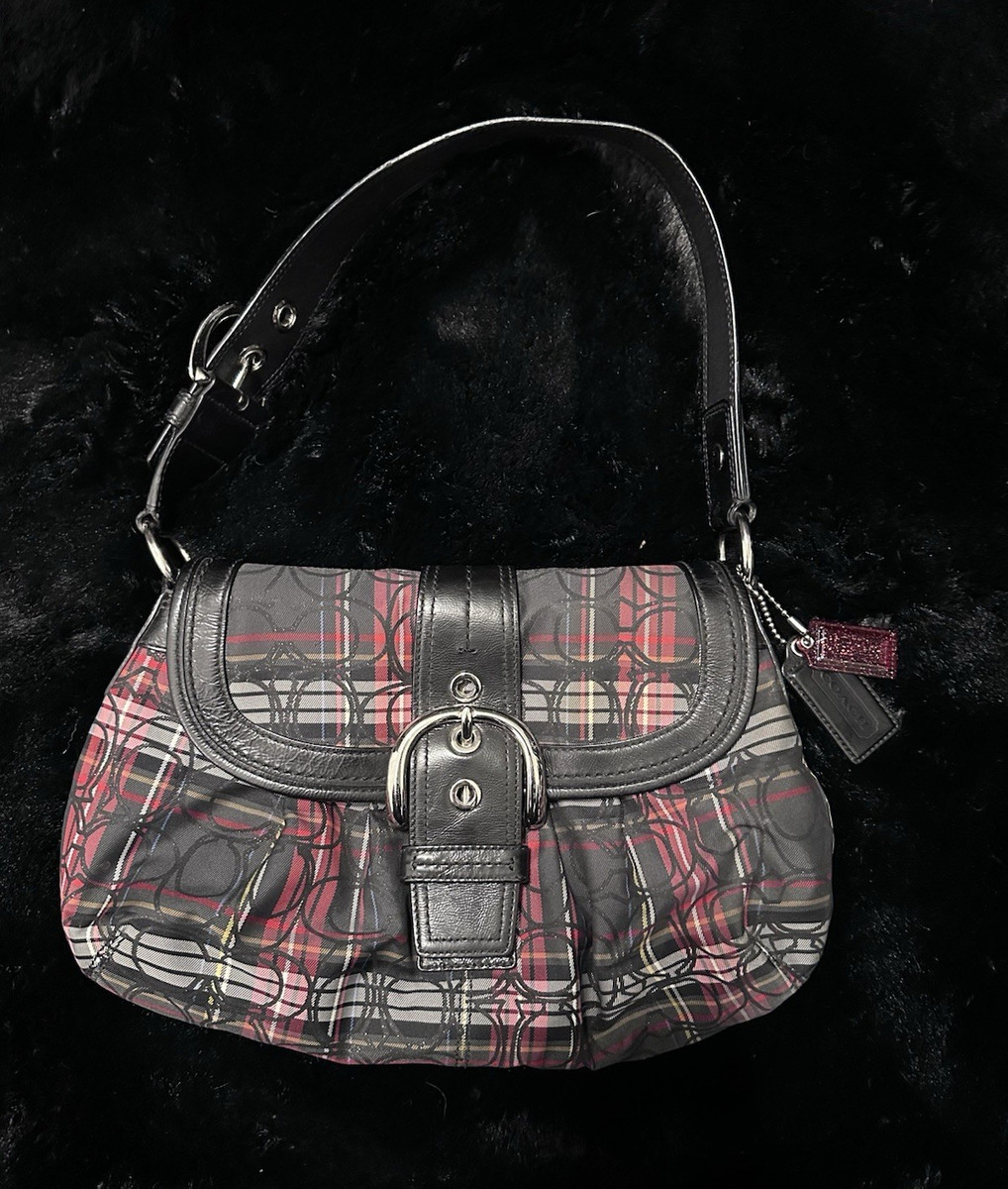 バッグ COACH Signature plaid pattern shoulder Coach Plaid Shoulder Bag for Women Black Red Gray White Buckle
