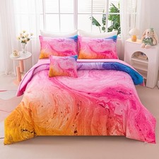 6Pcs Tie Dye Twin Comforter Set Twin-6pcs Colorful Abstract Multicolored Marble