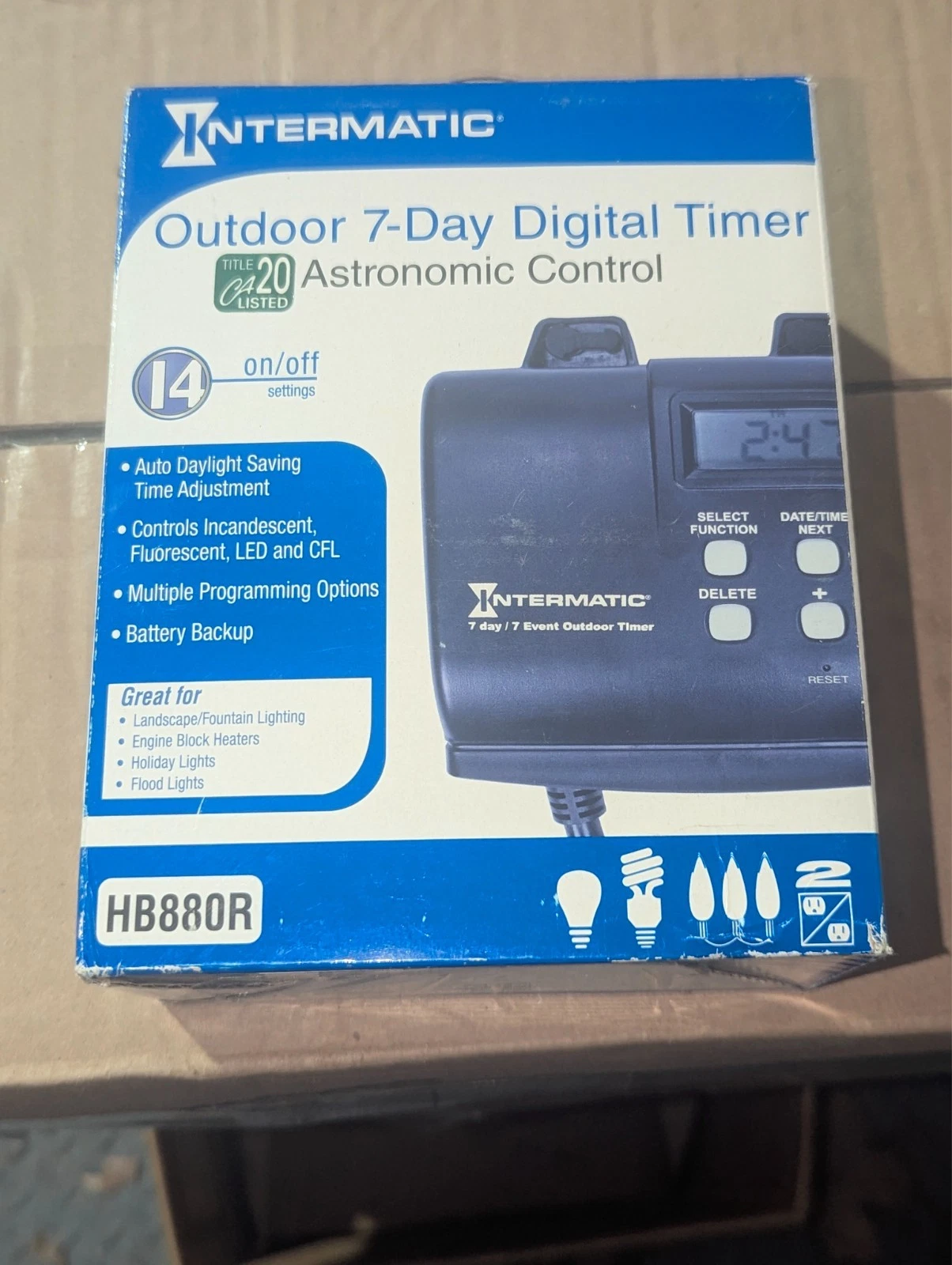 Intermatic HB880R 15-Amp Outdoor Digital Timer for Control of Lights, Decor NEW
