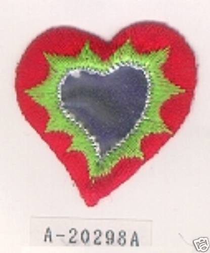 Funky Red Shinny Silber Herz Stickerei Patch - Bild 1 von 1