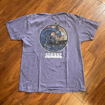 トップス Stussy Surf Wave Graphic T-Shirt Stussy Skeleton Smoking Surfing Waves Graphic Tee Shirt