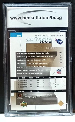 Antwan Odom 2004 Upper Deck Finite HG #218 (RC) (078/275)Beckett(BCCG) Graded 10 - Picture 2 of 2
