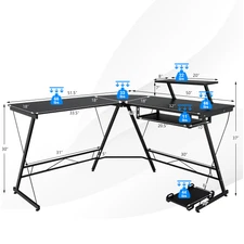 L Shaped Computer Desk Home Office Workstation w/ Movable Monitor Stand