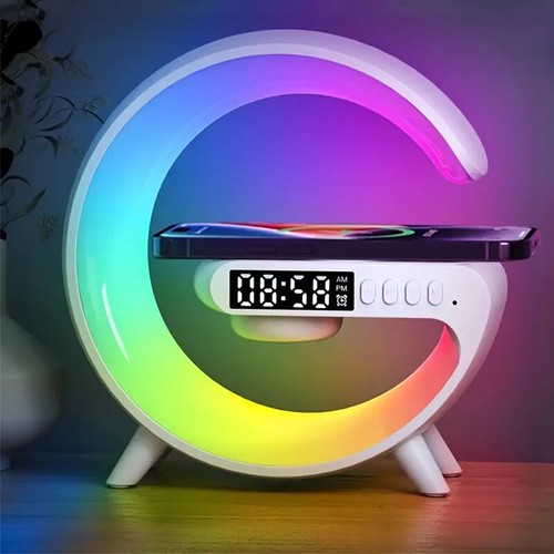 Smart Wireless Charger with Alarm Night Light Lamp Bluetooth Speaker with RGB - Picture 7 of 9
