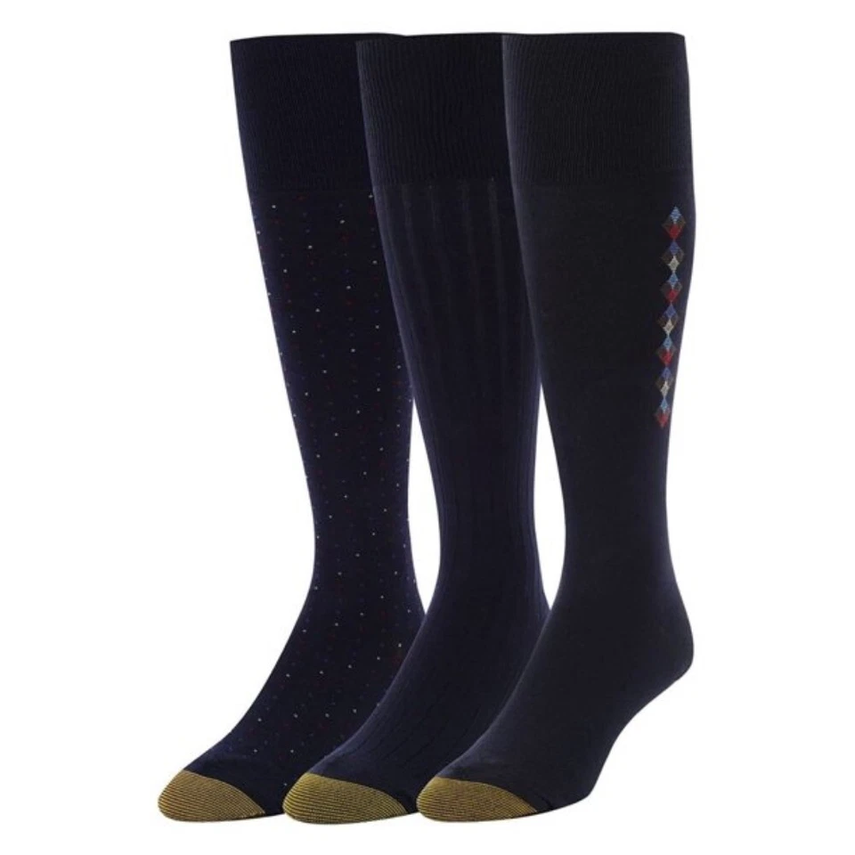 Gold Toe Men's Socks 3 Pack Casual Assorted Comfortable Dress Socks Sizes 6-12.5