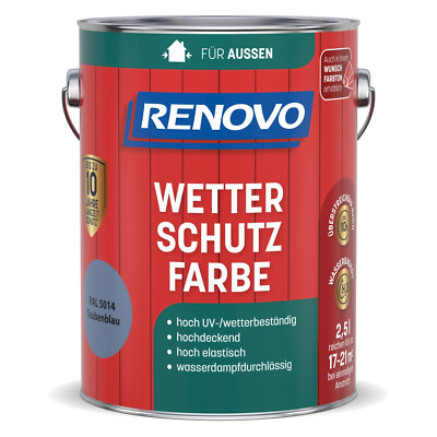 Renovo Wetterschutzfarbe taubenblau RAL 5014  2,5 l  Deckfarbe