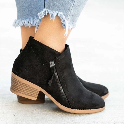 Damen Knöchel Stiefel Schuhe Damen Faux Wildleder Casual Zip Bequeme Schuhe DE - Bild 6 von 27
