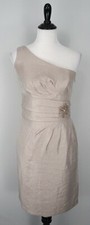 TAHARI Arthur S. Levine Tan Beige Pleated Rhinestone One Shoulder Dress Size 4