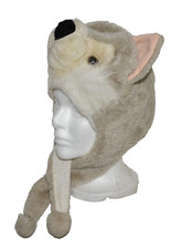 GRAY FAUX FUR WOLF HAT WITH EARS FLEECE LINED SZ GIRLS BOYS KIDS