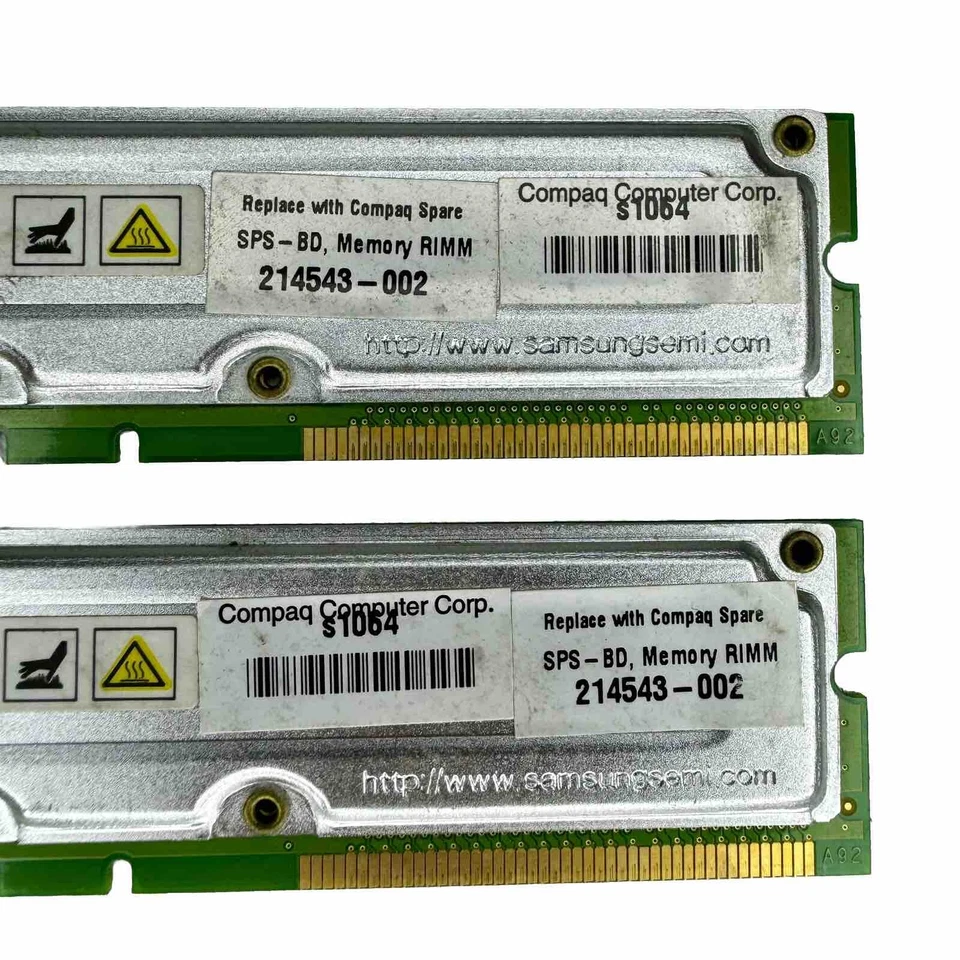 2 Samsung RAM Memory Module 64MB PC800 45 RDRAM RIMM MR16R0824AN1 CK8 Untested - Image 3 of 4