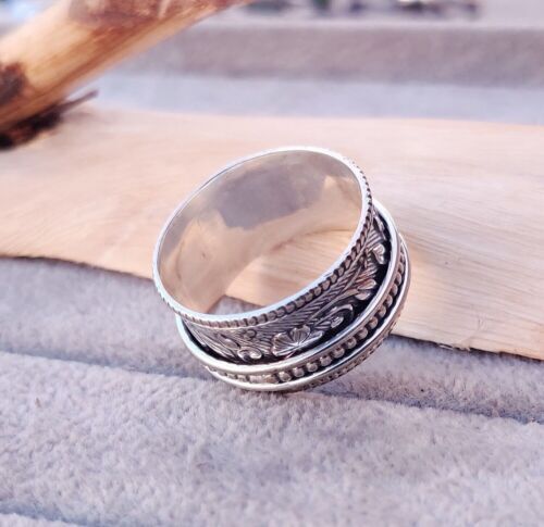 Solid 925 Sterling Silver Spinner Band Ring – Handmade, Adjustable, Statement Piece