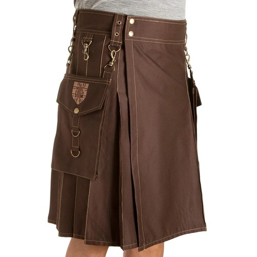 Damn Near Kilt Em Highlander Utility Kilt L/XL Brown Removable Pockets