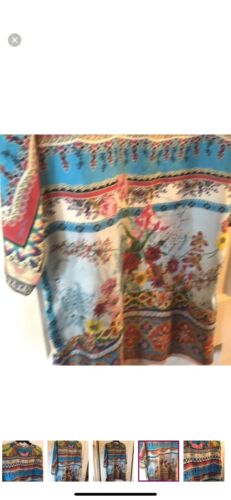 Johnny Was Lotus Multi Silk Multi Color Hippie Floral Tunic Women’s Small - Picture 9 of 10