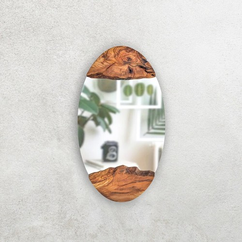 Wood Square Wall Mirror, Live Edge Wood Wall Mirror, Wood Frame Mirror Wall Deco - Picture 9 of 9