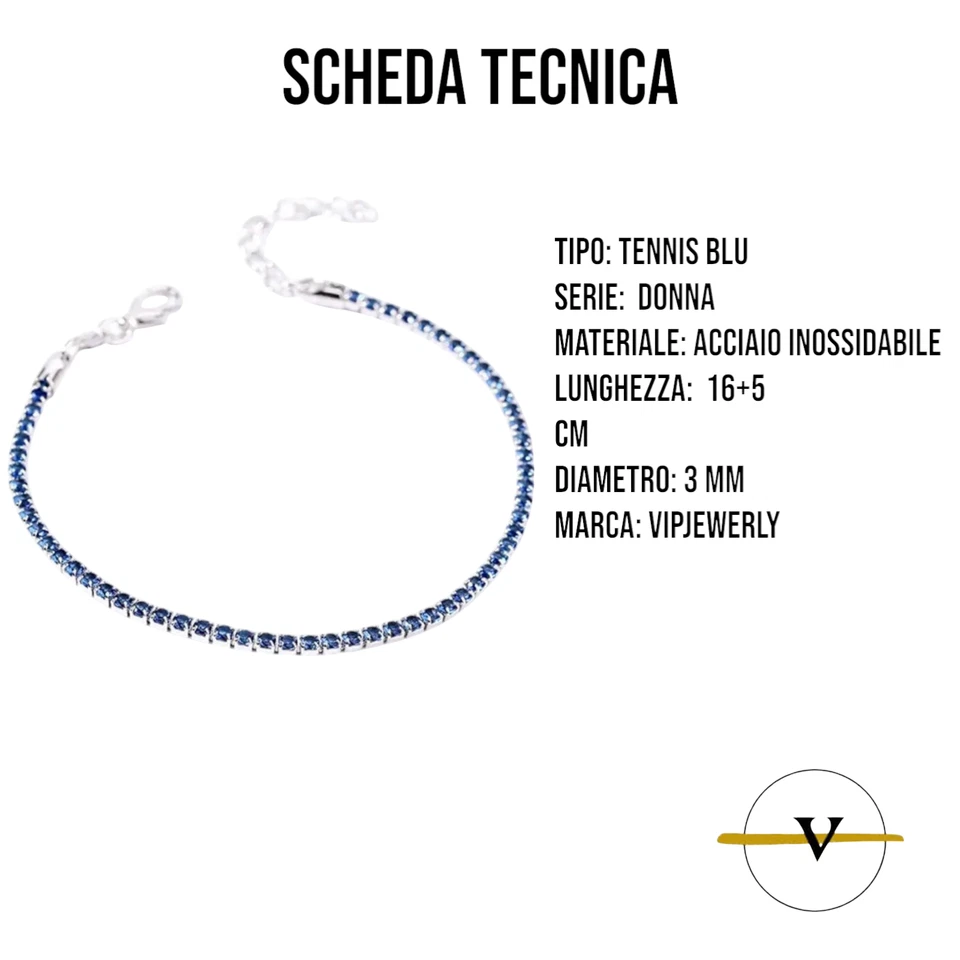 BRACCIALE TENNIS DONNA  RAGAZZA IN ACCIAIO INOSSIDABILE CON ZIRCONI BLU - Immagine 3 di 3