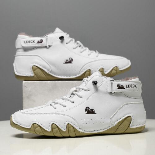 Zapatillas deportivas de cuero ligeras antideslizantes cálidas para caminar para hombre - Imagen 3 de 14