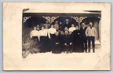 Family Gathering Winter Snow Old Home Flint Michigan c1910 Real Photo RPPC