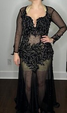 Professional Ballroom / Belly dance full costume with rinhestones  sheer Black