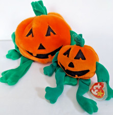 Ty Beanie Baby, Set 2 "Pumpkin", 4"  6" 1999 Jack O' Lantern Halloween, Used