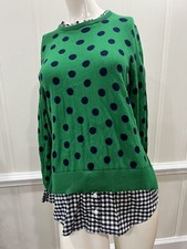 Crown  Ivy Green Navy Polkadot Cardigan Fooler Top Sweater Shirt Small